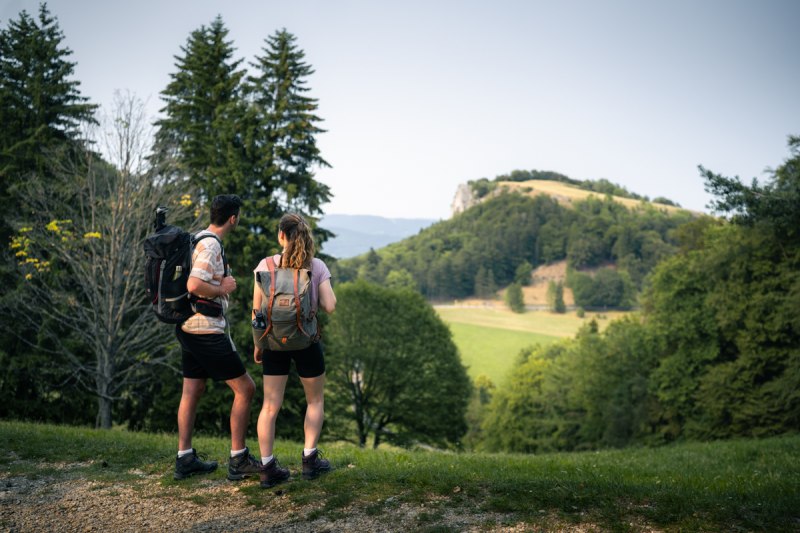 Wandern auf dem Donau-Zollernalb-Weg mit Blick auf den Lochenstein