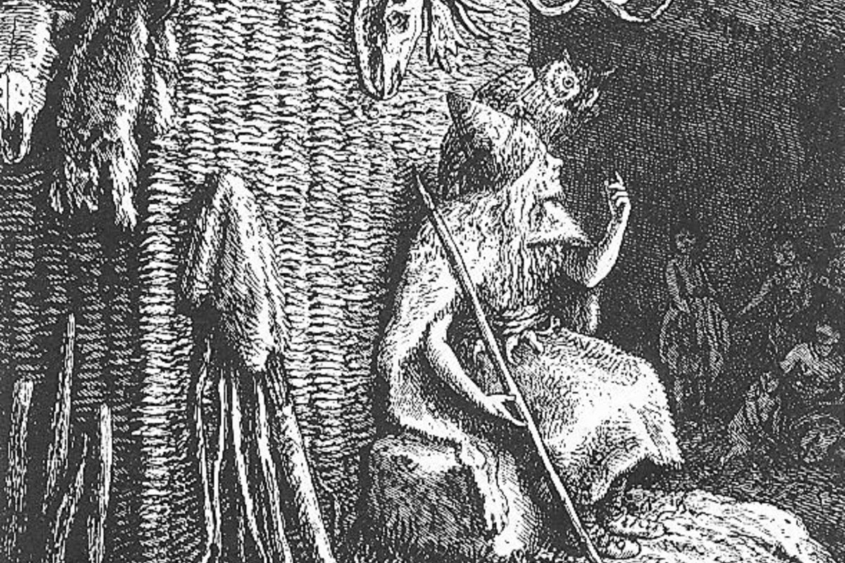 Der Angekko vor seiner Zauberhütte. Original-Illustration zu 